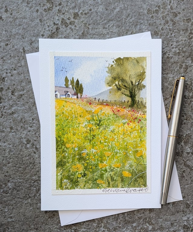 Buttercup Field. Blank Card. Original Watercolour 260174