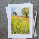 Buttercup Field. Blank Card. Original Watercolour 260174