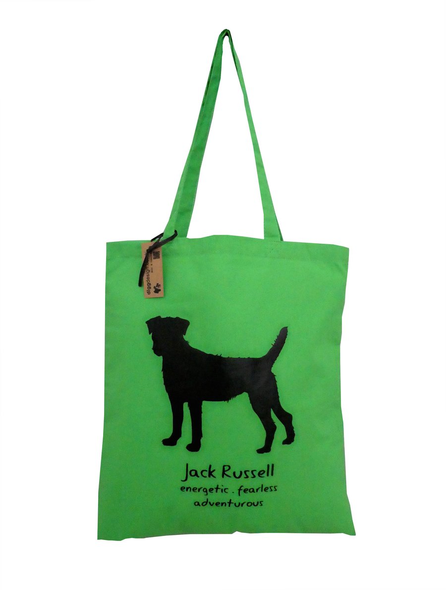 Digg Design JACK RUSSELL cotton Tote Bag. Apple Green