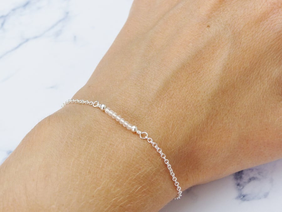 Petite White Topaz Bracelet, April Birthstone Gift, Sterling Silver