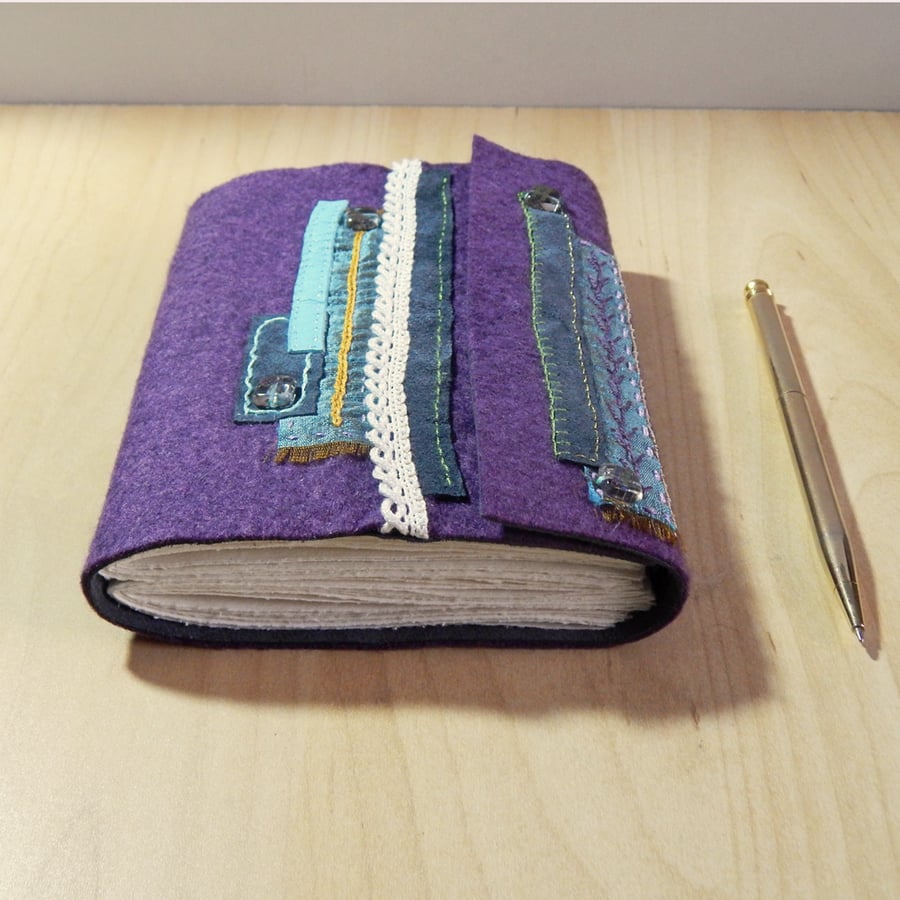 Purple Felt Journal with hand embroidery - Gifts for Women, Christmas Gifts