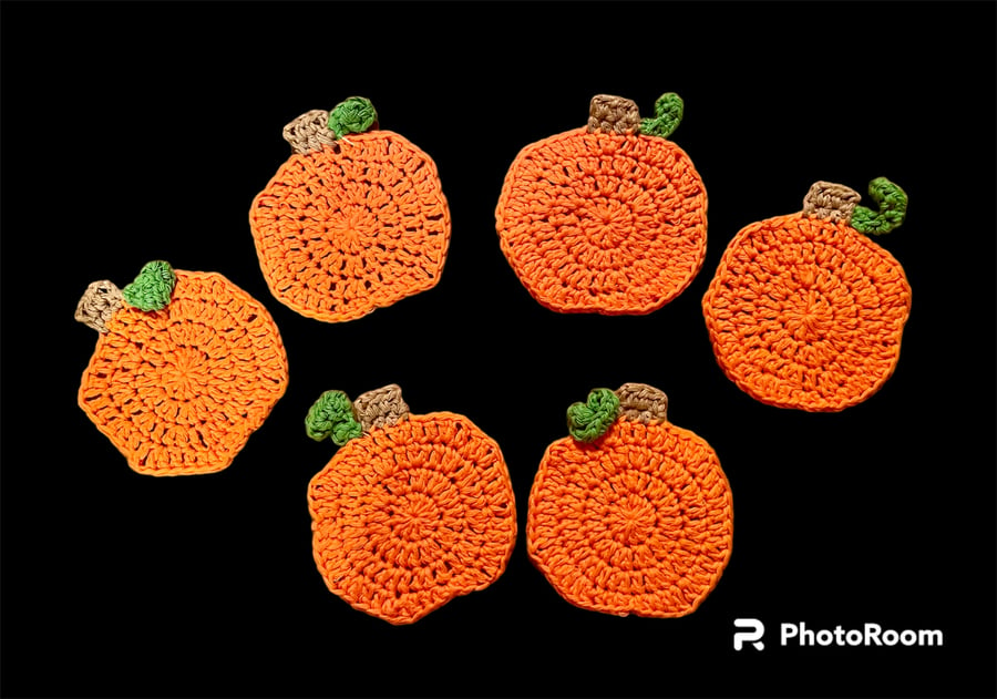 SECONDS SUNDAY Set of 6 Pumpkin Coasters, Pumpkin Appliqué, Autumn, Coasters