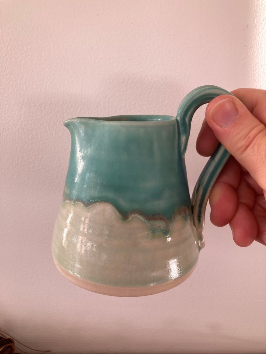 Ceramic handmade small jug - Glazed in turquoise and greens