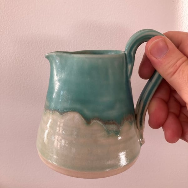 Ceramic handmade small jug - Glazed in turquoise and greens