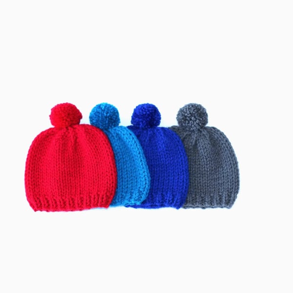 Newborn Baby Hat, Baby Boy or Girl Knitted Beanie, 0-3 M, Choose your colour