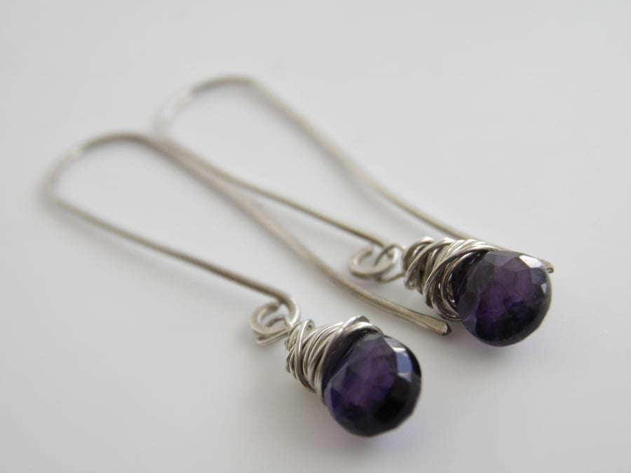 Purple Amethyst Earrings Sterling Silver 