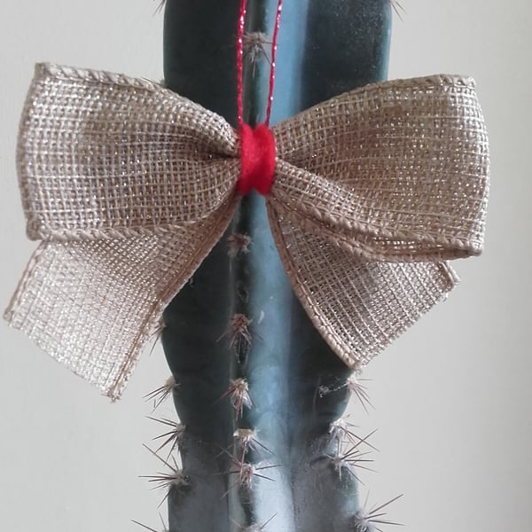 six hessian bows, sparkling hessian Christmas bows, free postage 