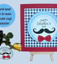 Happy Fathers Day card with a drinks coaster, retro moustache, bow tie
