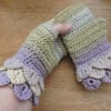 Fingerless Crochet Mitts with Dragon Scale Cuffs Adults Pastel