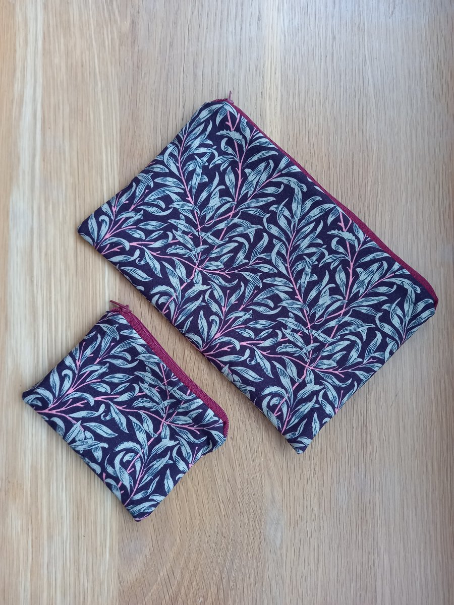 William Morris Damson Willow Bough Storage pouches - ideal gift set make up bag 
