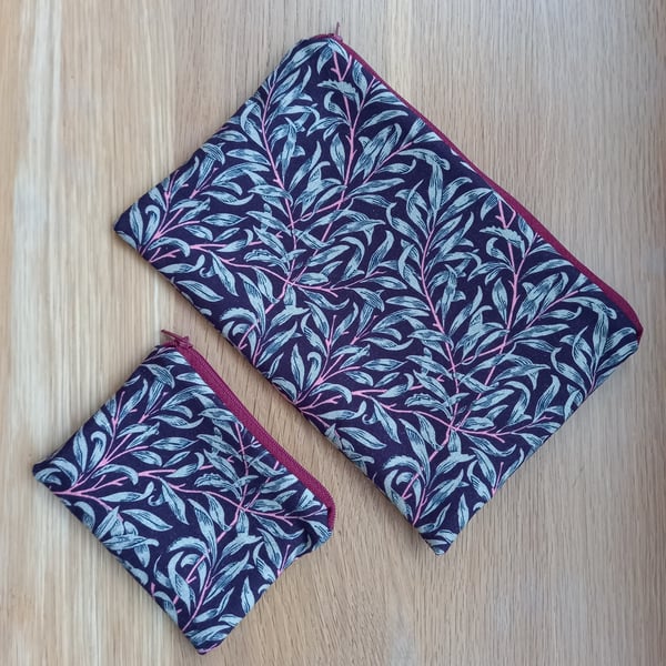 William Morris Damson Willow Bough Storage pouches - ideal gift set make up bag 