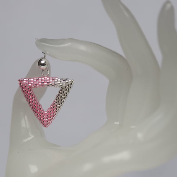 Pink and Silver Triangle Beaded Earrings
