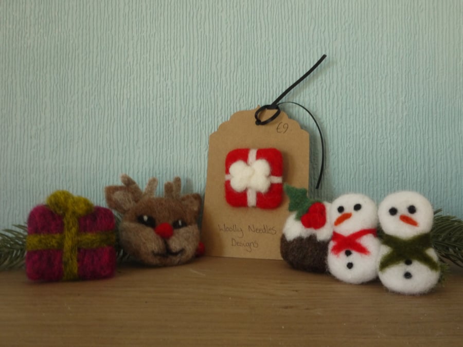 Needle felted Christmas Brooches