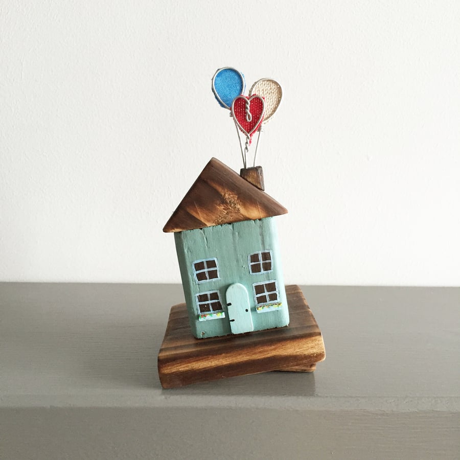 Handmade Wooden Cottage with Balloons Gift