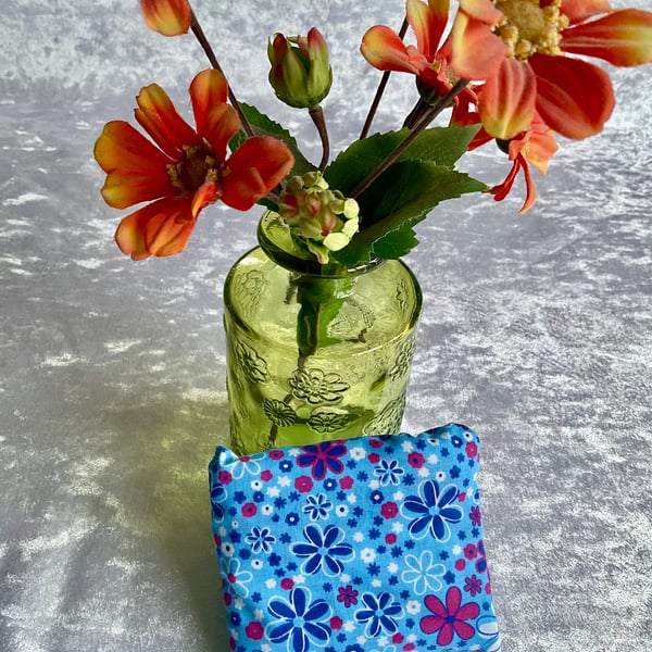 ECO COTTON FOLD AWAY POCKET SHOPPING BAG REUSABLE GIFT in BLUE FLORAL