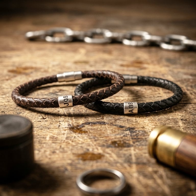 Personalised Leather Bracelet with Hand Stamped Sterling Silver Ring
