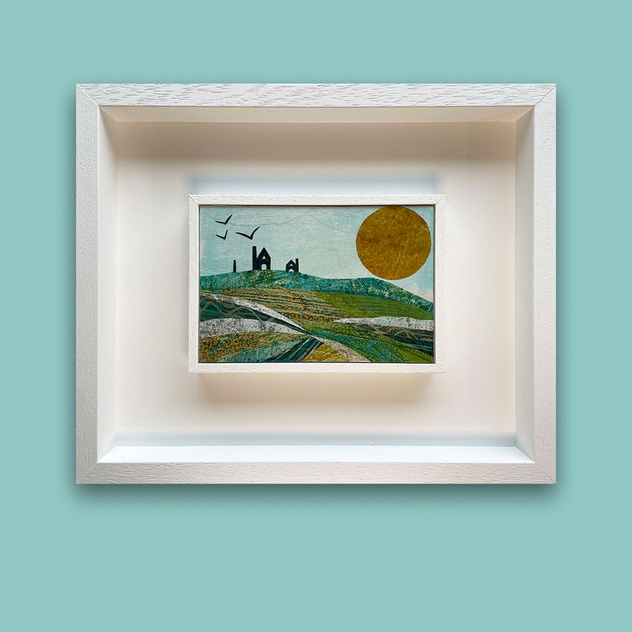Original Framed Mixed Media Painting Of Cornish Landscape With Tin Mines