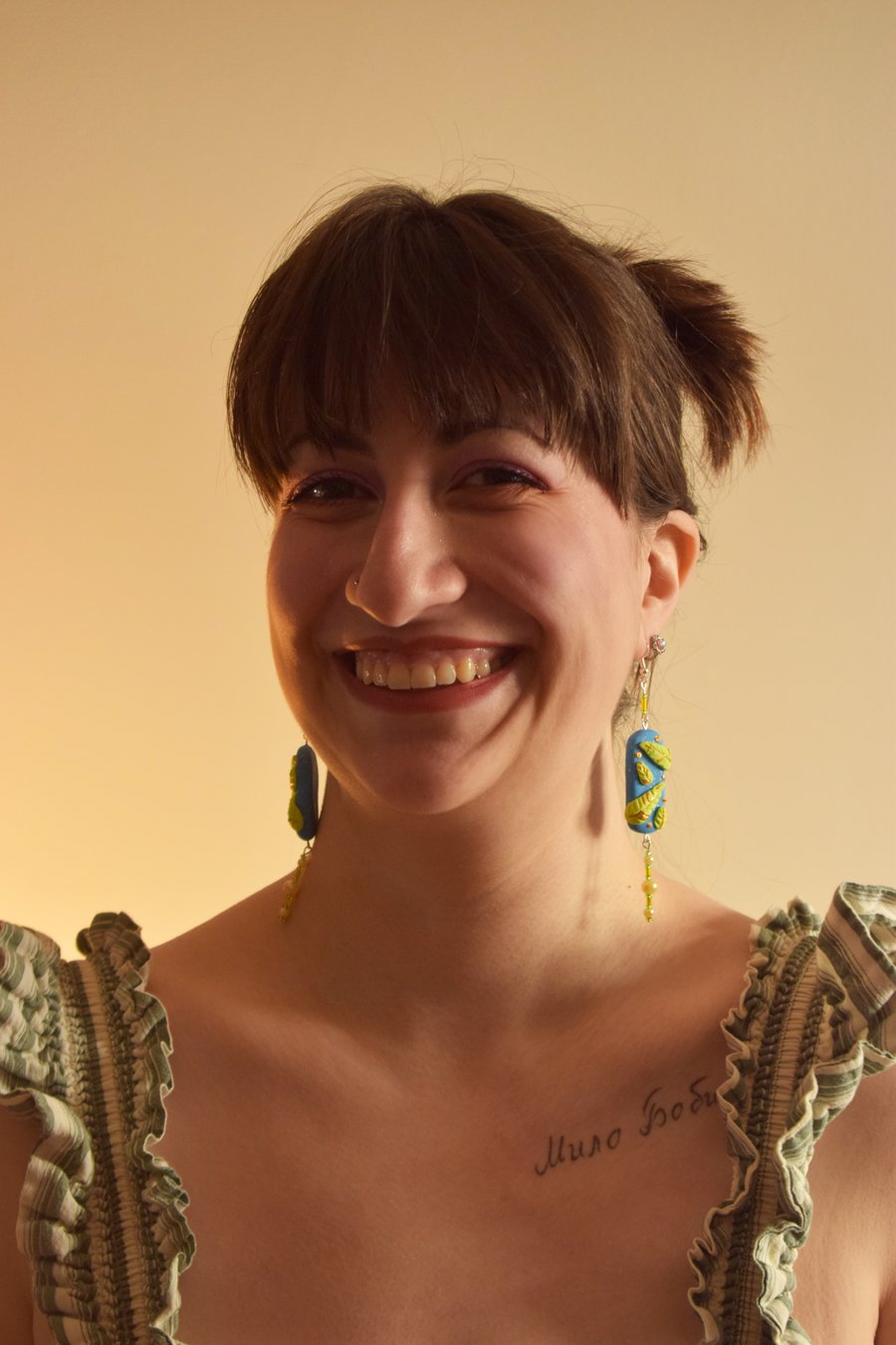 Clay Earrings - 'Leafy Blues'