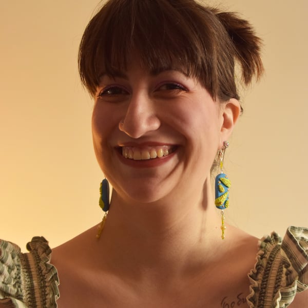 Clay Earrings - 'Leafy Blues'