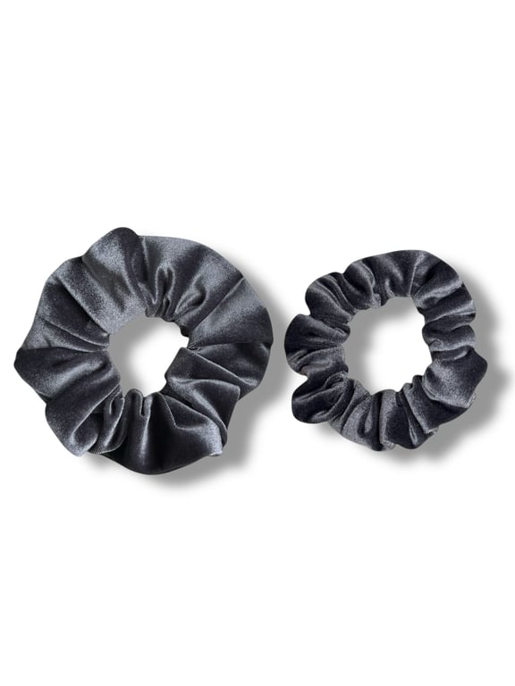 Set of 2 - Grey Velvet Scrunchies - Regular & Large