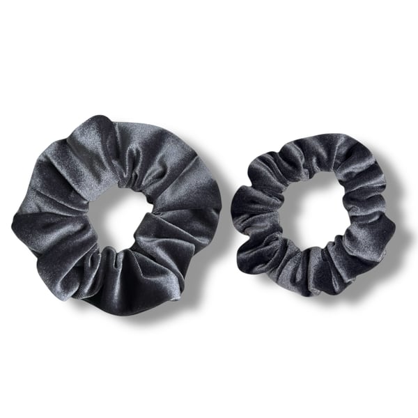 Set of 2 - Grey Velvet Scrunchies - Regular & Large