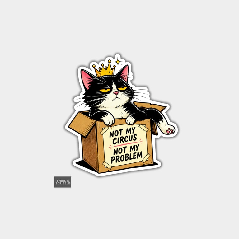 Funny Vinyl Die Cut Sticker For Adults - Cute Grumpy Cat In Box
