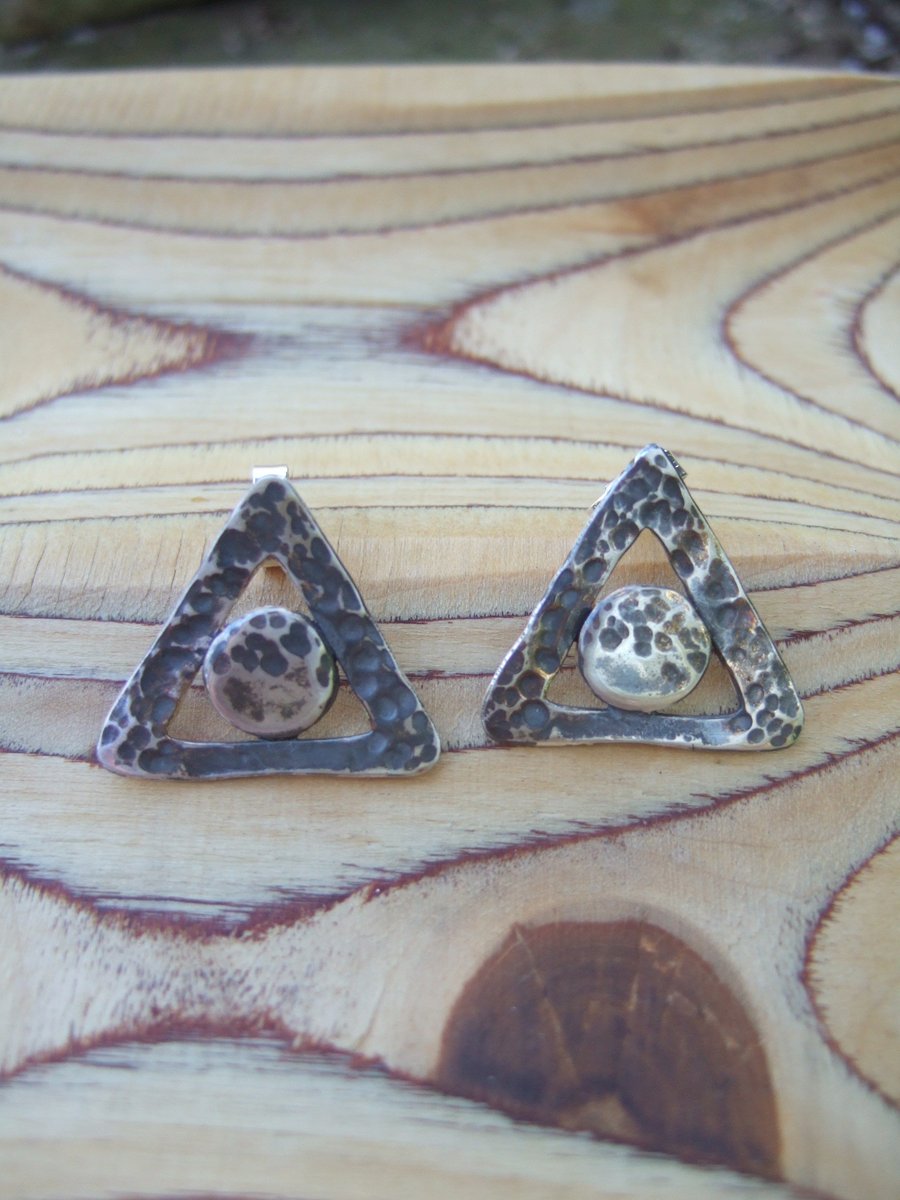 Sterling Silver Hammered Triangle Studs