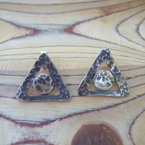 Sterling Silver Hammered Triangle Studs