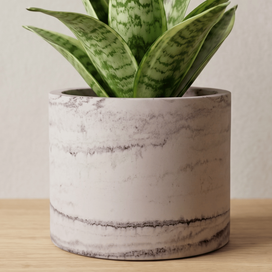 15 cm Round Grey Marble Effect Plant Pot Indoor Planter