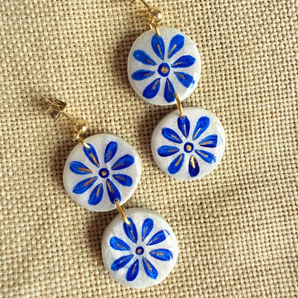 DAPHNE - Mediterranean Blue Flower Drop Earrings