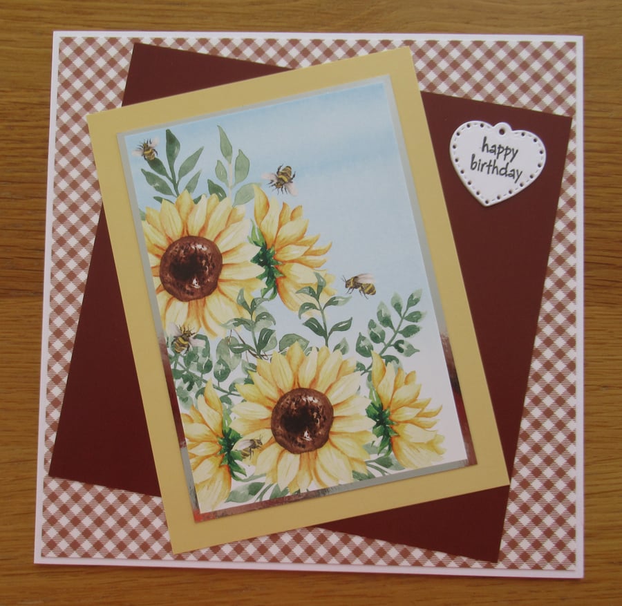 Sunflowers & Honey Bees - Large Birthday Card