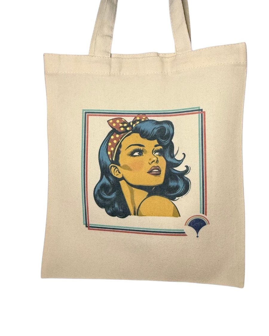 Canvas Tote Retro Blue Hair 12 x 13 inch flat 