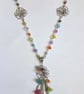 Boho Silver Tone Multi Coloured Flower & Key Charm Pendant Necklace - Image 2