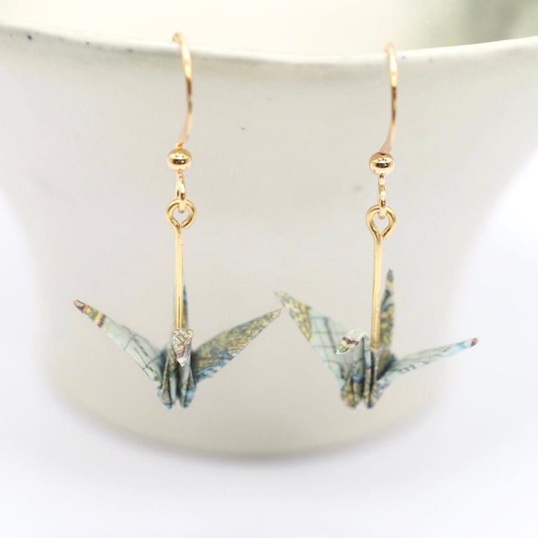 Map of the World Earrings.Origami Crane Earrings.Travel Gift.Teacher Gift
