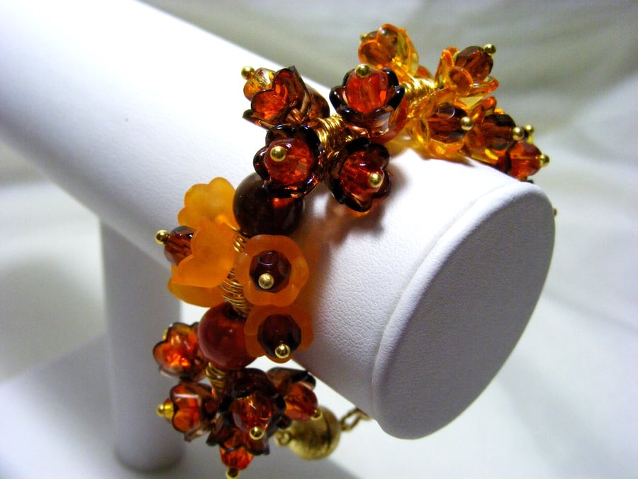 Orange and Brown Flower Bracelet