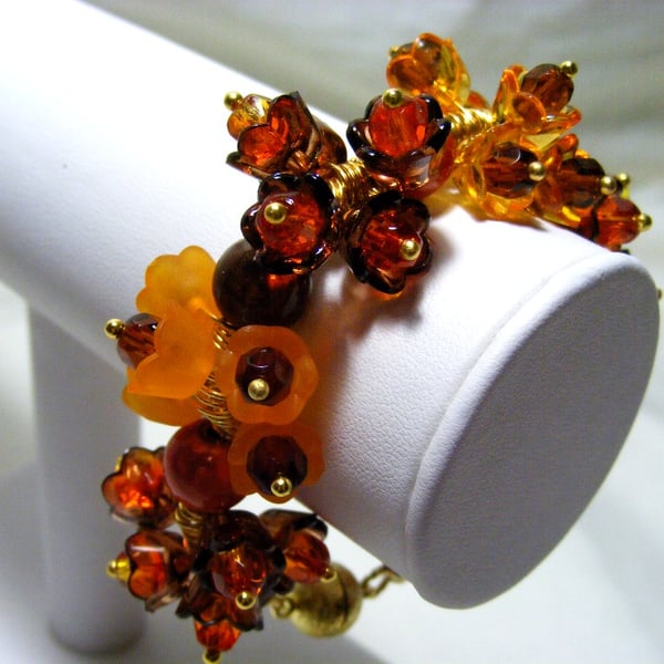 Orange and Brown Flower Bracelet