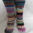 Hand-cranked Frankensox Knitted Ribbed Wool Socks Size 8 to 9