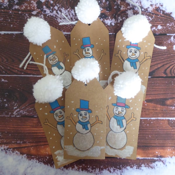 Snowman Hand Painted Gift Tag Set - Blue