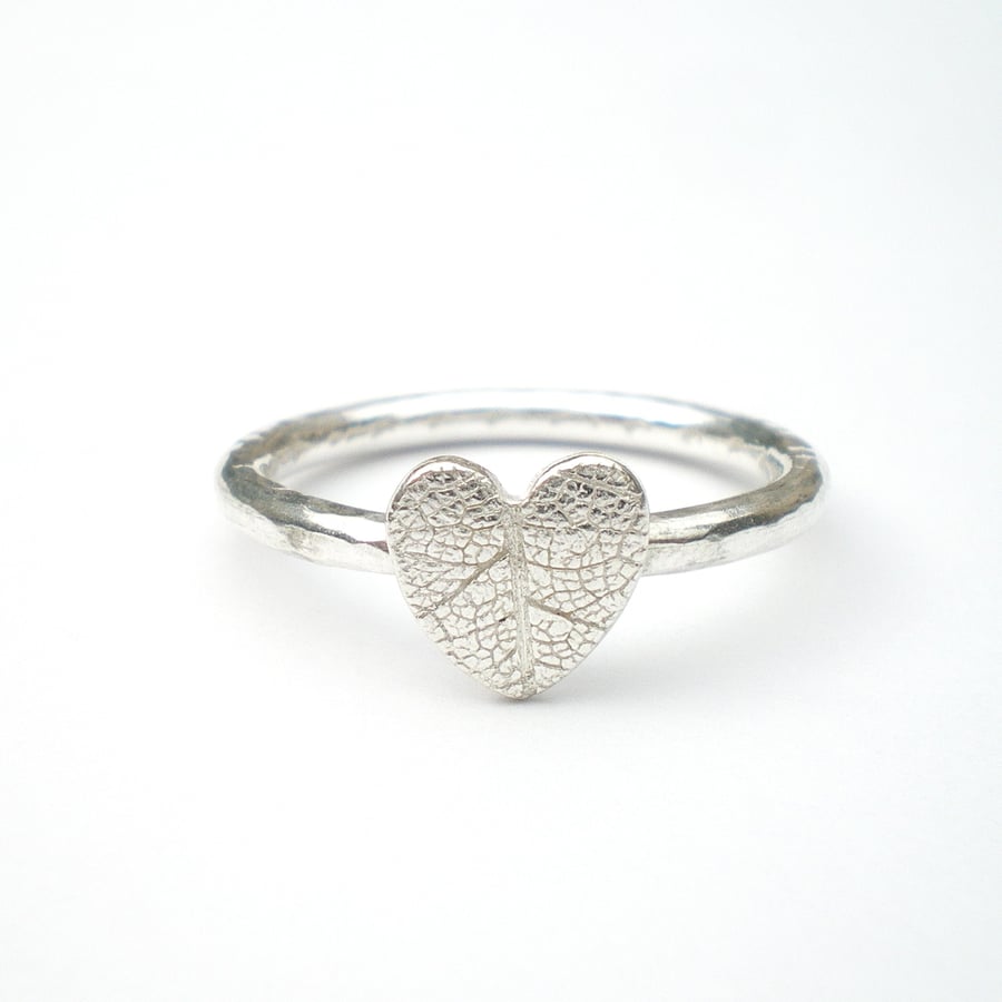 Autumn Leaves Silver Leaf Heart Ring
