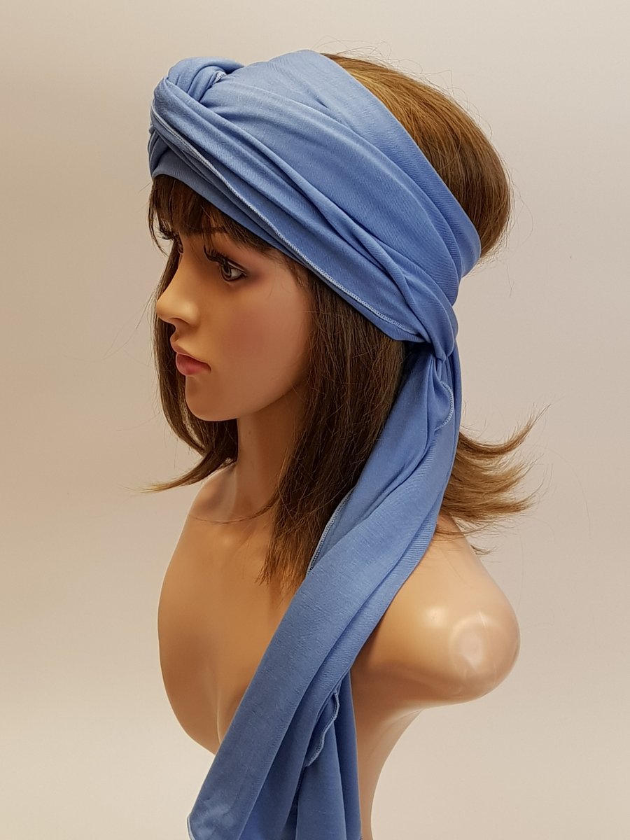 Blue extra long hair scarf, dreadlocks hair tie, viscose jersey head scarf