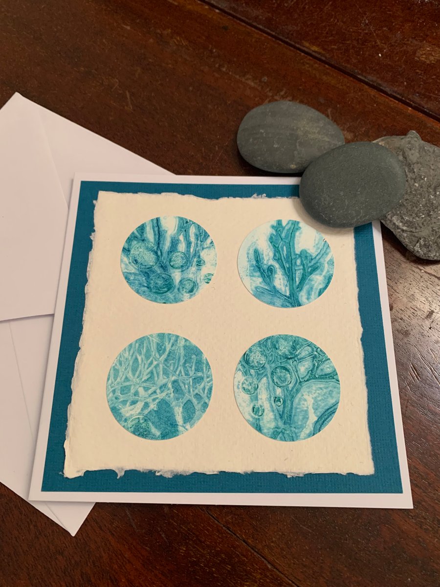 Original seaweed gelli print greetings card