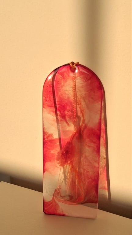 Handmade red epoxy resin bookmark