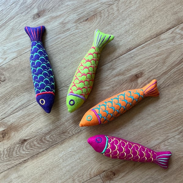 Embroidered Nordic fish , catnip kicker toy.