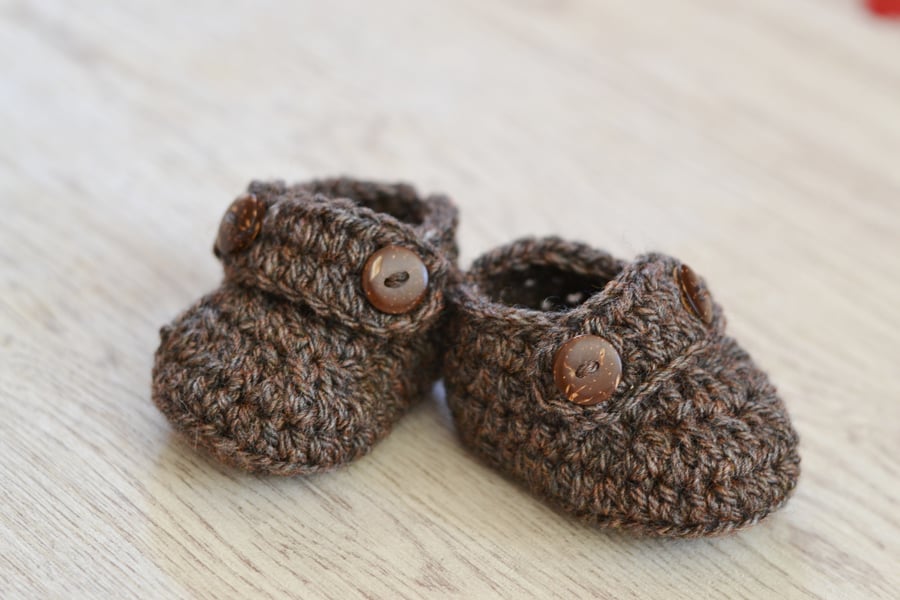 Boys  Newborn Crochet  Brown Tweed Loafer Baby Shoes 