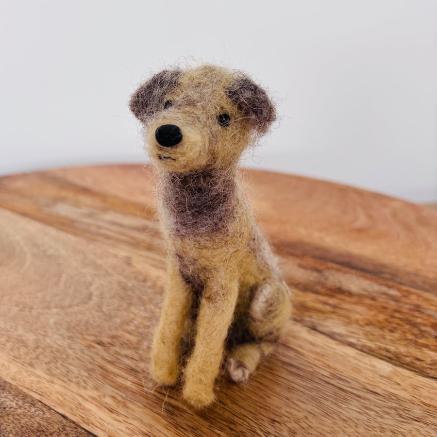 Needle felt wool light brown Border Terrier style dog. Collectible
