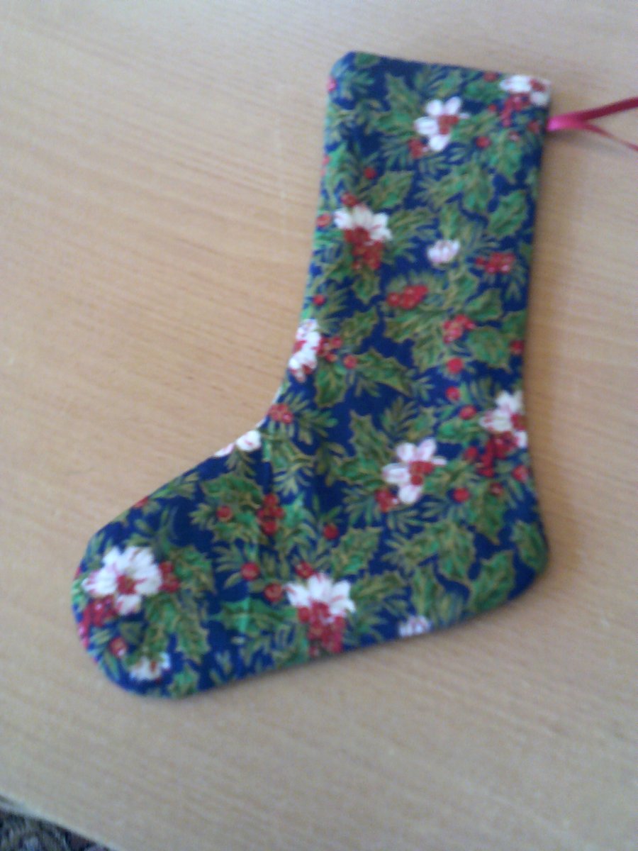 Navy Blue with White Flowers 7.5 inch stocking