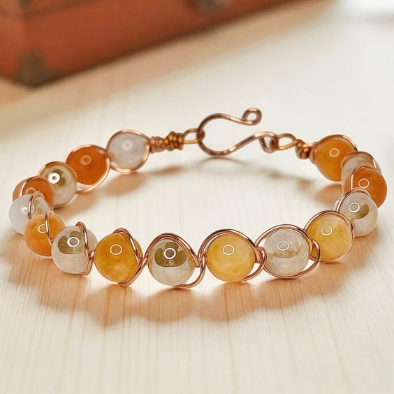 Copper Wire Wrapped Beaded Bangle