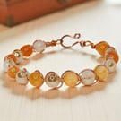 Sunstone & Shimmering Champagne Jade Wire Wrapped Bangle
