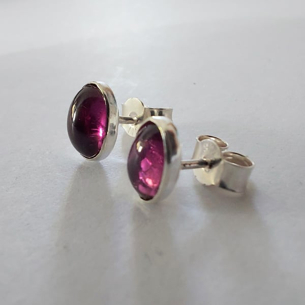 Oval stud earrings in sterling silver with pink Tourmaline gemstone