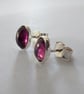 Oval stud earrings in sterling silver with pink Tourmaline gemstone - Image 1